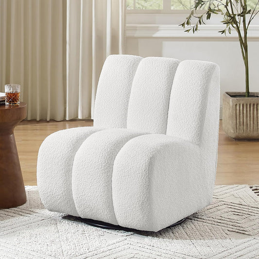 Art Leon Armless Accent Chair - Sherpa Fabric Upholstered Swivel Chair, Single Sofa Chair with Metal Base for Living Room Bedroom, Off White