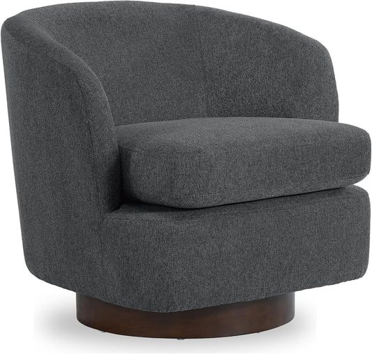 Swivel Accent Chair Modern Barrel Armchair with Wood Base for Bedroom Waiting Living Room,1 PCS,Dark Gray