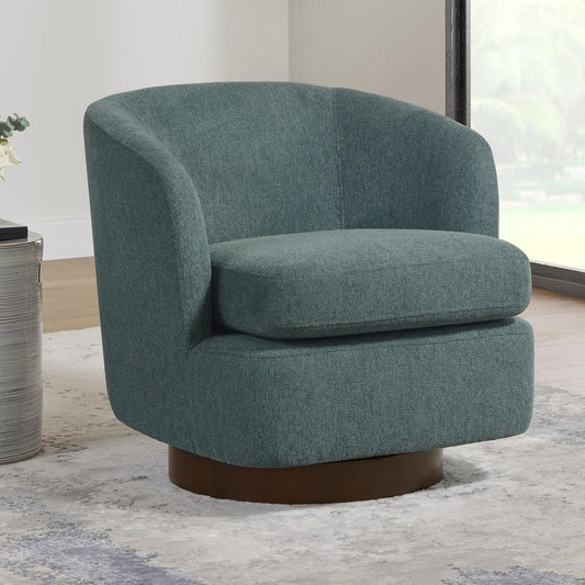 Swivel Accent Chair Modern Barrel Armchair with Wood Base for Bedroom Waiting Living Room,1 PCS,Green