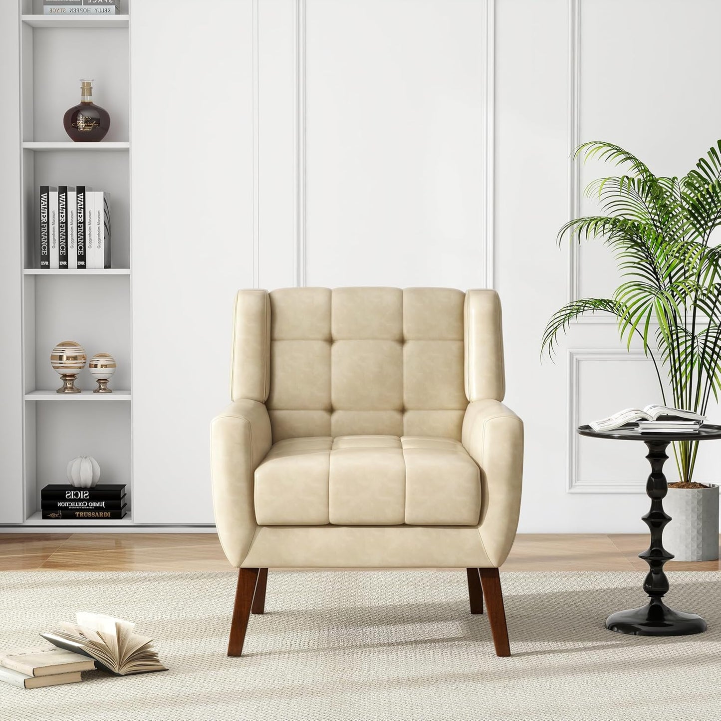 UIXE Accent Chairs Set of 2, Modern Upholstered Arm Chair in Fabric for Living Room, Comfy Armchair Single Sofa Seat with Solid Wooden Legs (Green)