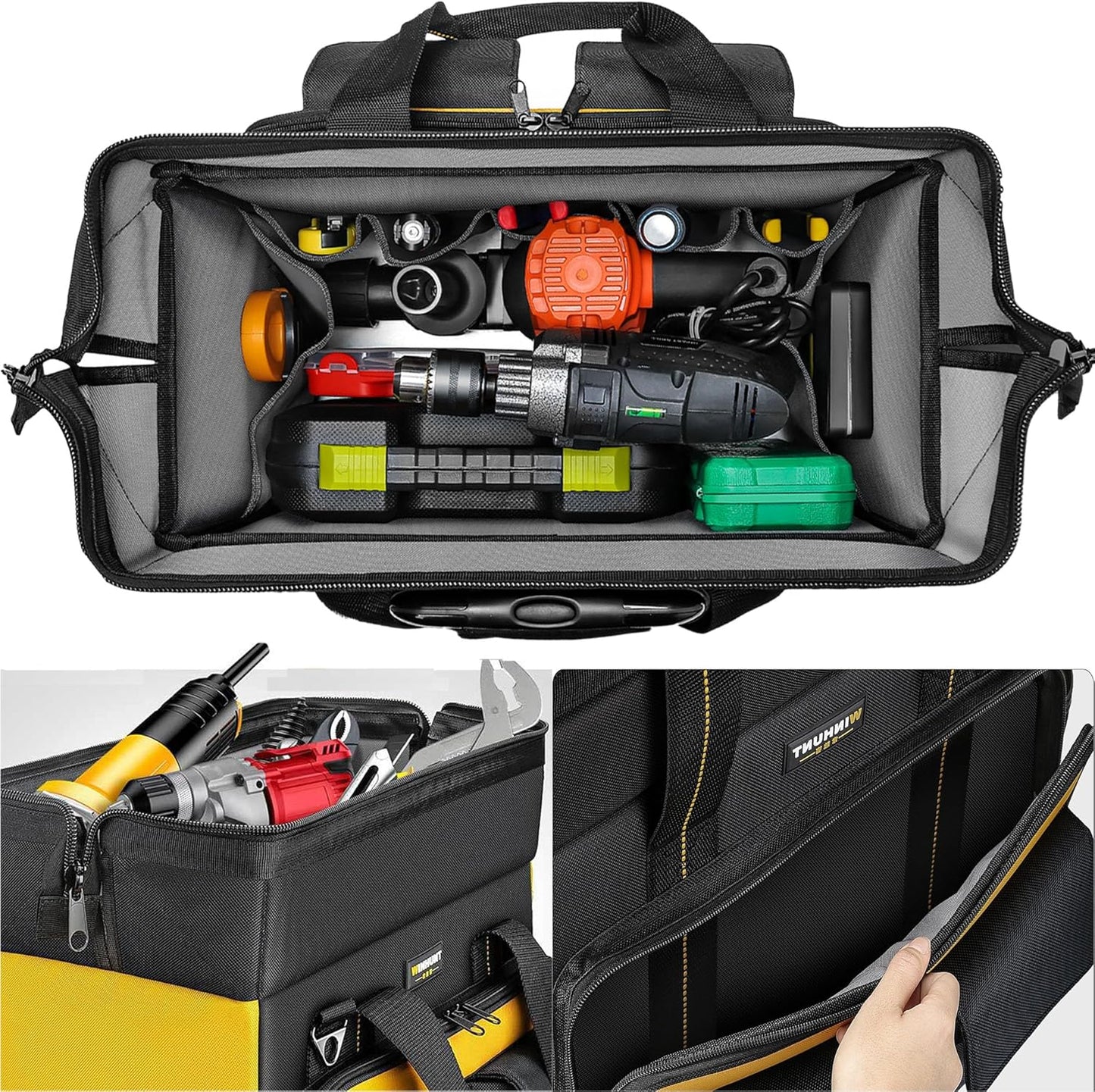 Roller Tool Bag with Four Spinner Wheels, Portable Large Rolling Tool Bag with Swivel Caster Wheels, Steel Plate Base, Waterproof