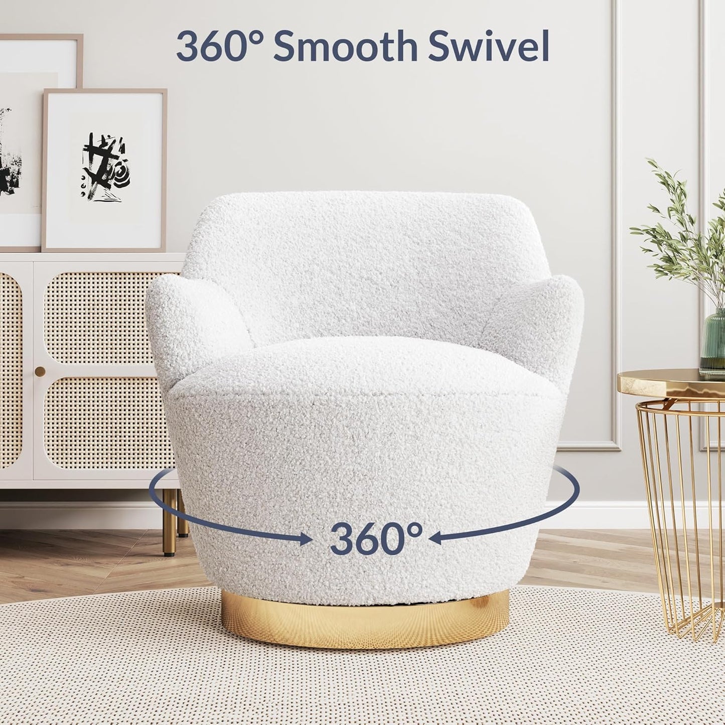 BELLEZE Swivel Barrel Chair, Modern Round Velvet Swivel Accent Chair, Curved Backrest 360° Swivel Single Sofa Armchair, Comfy Swivel Accent Chair for Living Room Bedroom [Set of 2] - Masa (White)