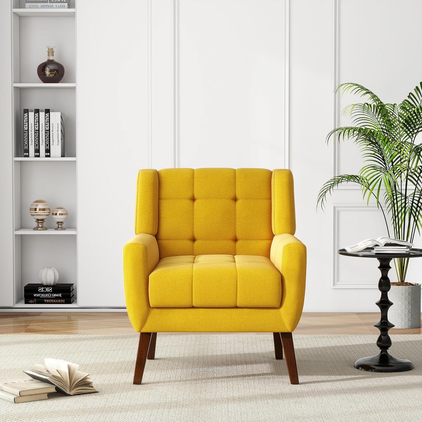 UIXE Accent Chairs Set of 2, Modern Upholstered Arm Chair in Fabric for Living Room, Comfy Armchair Single Sofa Seat with Solid Wooden Legs (Green)
