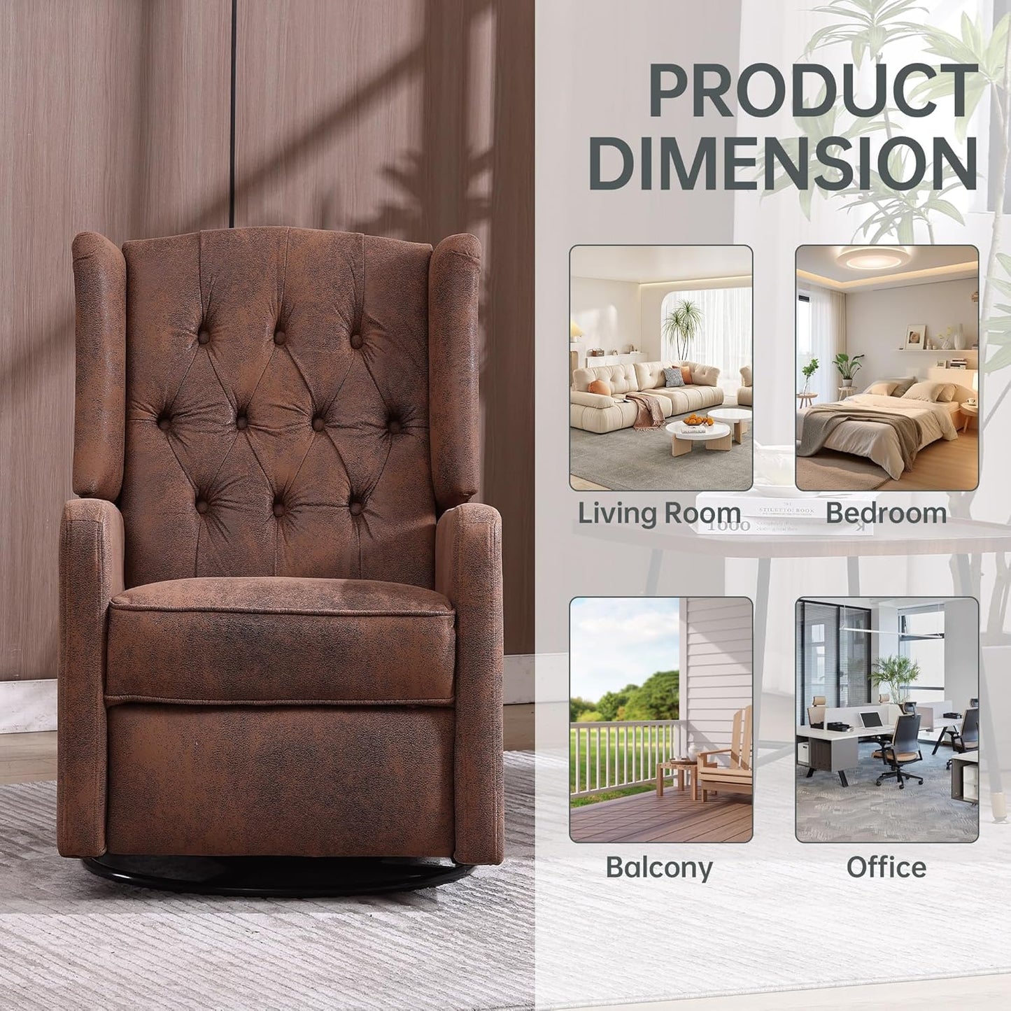 Rocking Recliner Chair,360 Degree Swivel Nursery Rocking Chair,Glider Chair,Modern Small Rocking Swivel Recliner Chair for Bedroom,Living Room Chair Home Theater Seat (Coffee)