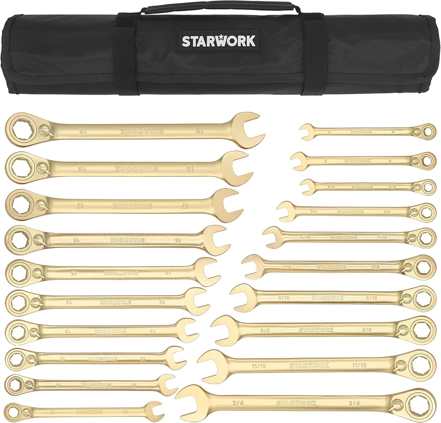 TRUE MECHANIC™ 20 Pc. 120T Reversible Ratcheting Combination Wrench Set, Long Pattern, SAE, Metric, Professional, With Portable Roll-Up Pouch Bag