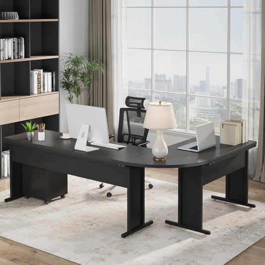 Tribesigns 83" L-Shaped Desk with Drawers and Storage, Reversible Large Executive Office Desk with Rolling File Cabinet, Modern Corner Computer Desk Business Workstation for Home Office, Black