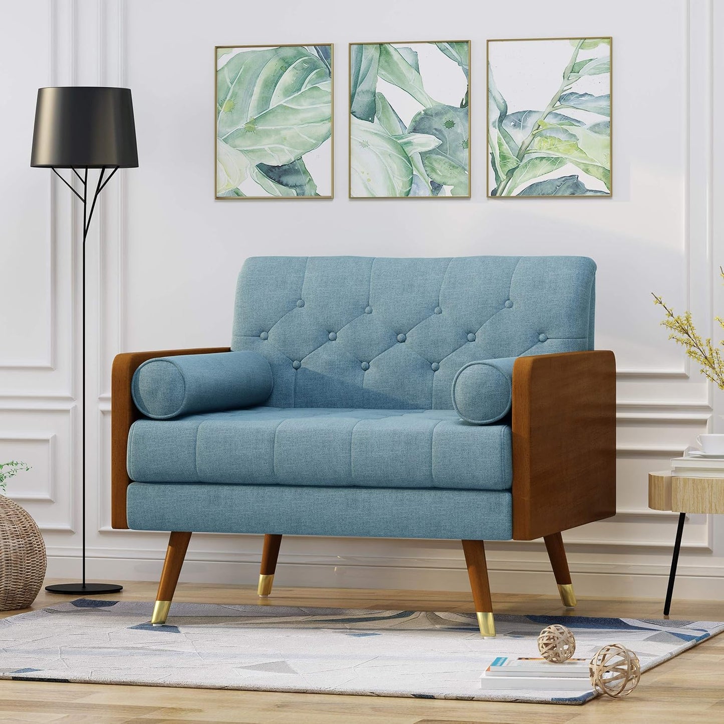 Christopher Knight Home Greta Mid Century Modern Fabric Club Chair, Blue, Dark Walnut 30.5D x 37.75W x 33H in