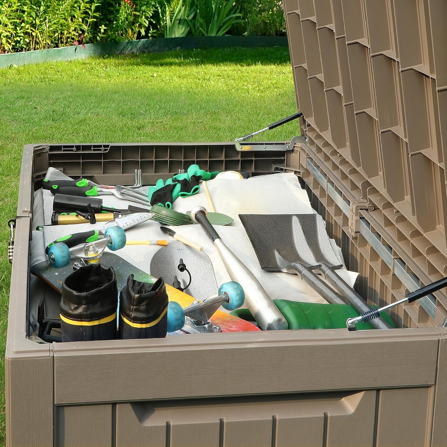 YITAHOME XXL 230 Gallon Large Outdoor Storage Deck Box for Patio Furniture, Outdoor Cushions, Garden Tools and Sports/ Pools Equipment, Weather Resistant Resin, Lockable (Taupe)