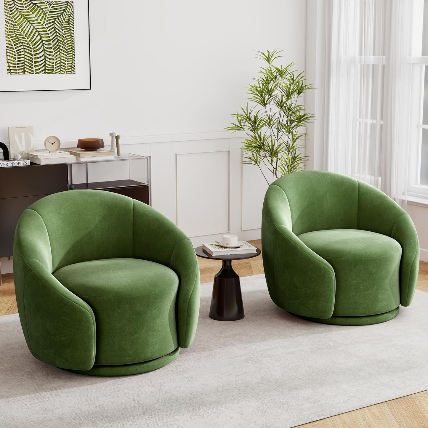 UIXE Swivel Accent Chair, Boucle Barrel Chair Upholstered Arm Chair for Living Room, Modern Round Club Chair with Turntable Base - White, Set of 1