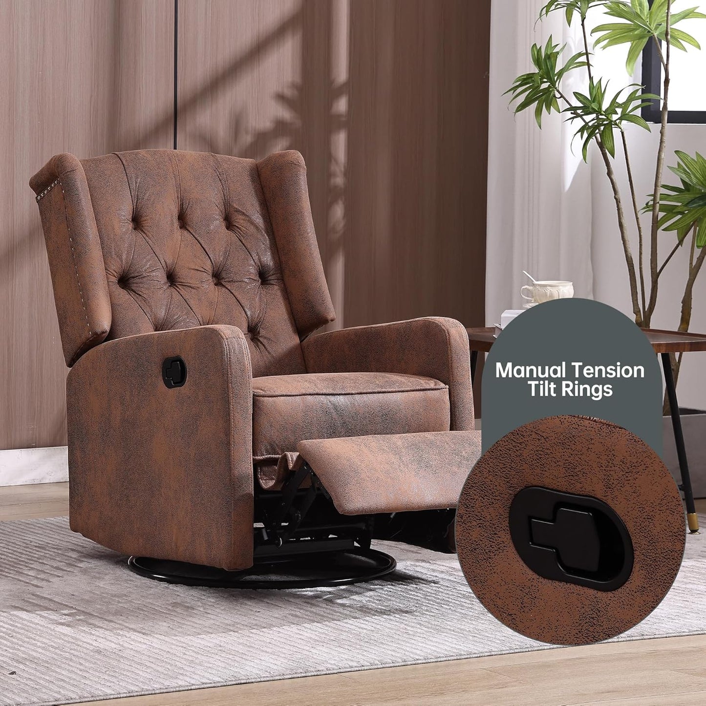 Rocking Recliner Chair,360 Degree Swivel Nursery Rocking Chair,Glider Chair,Modern Small Rocking Swivel Recliner Chair for Bedroom,Living Room Chair Home Theater Seat (Coffee)