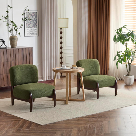 Christopher Knight Home Faron Modern Boucle Upholstered Accent Chair Set of 2, Wooden Armless Club Chair for Living Room, Bedroom Comfy Reading Chair Set, Olive Green