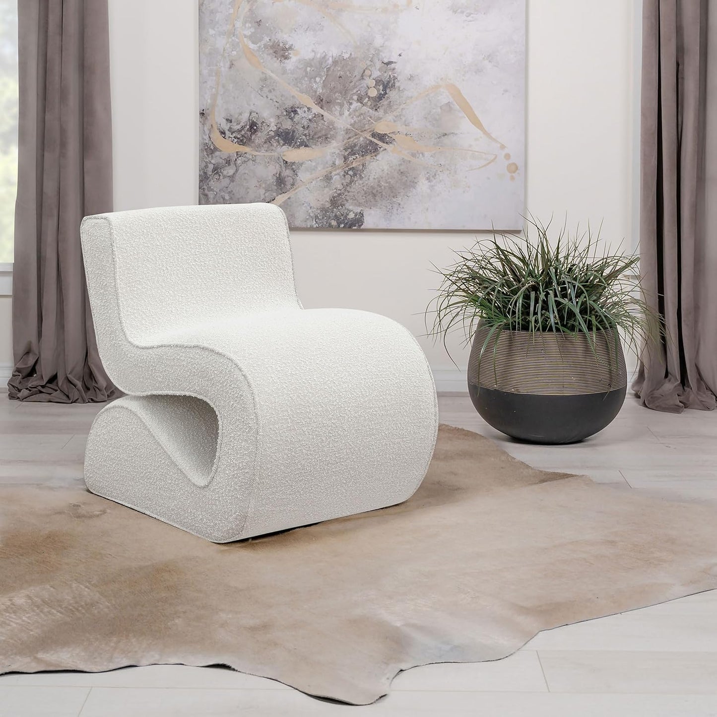 Coaster Home Furnishings - Ronea - Boucle Upholstered Armless Curved Accent Chair with Sinuous Form, Padded Seat and Thick Foam Cushion - Living Room - Cream - 903154
