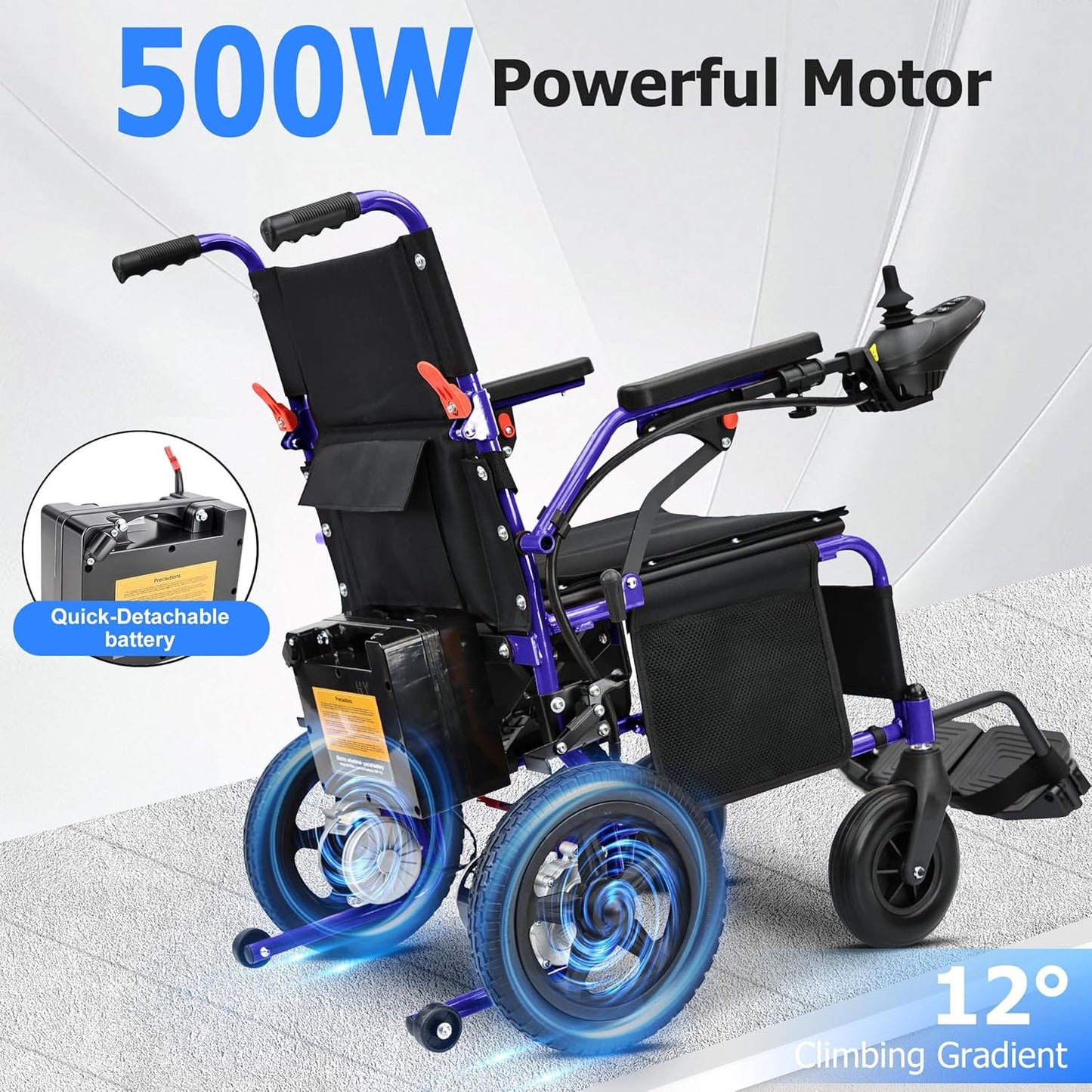 YF001 Zygenair Durable Electric Wheelchairs for Adults, Lightweight Foldable Power Wheelchair with 500W Motors, 13Ah Battery, 15 Miles Range, All-Terrain (Purple)