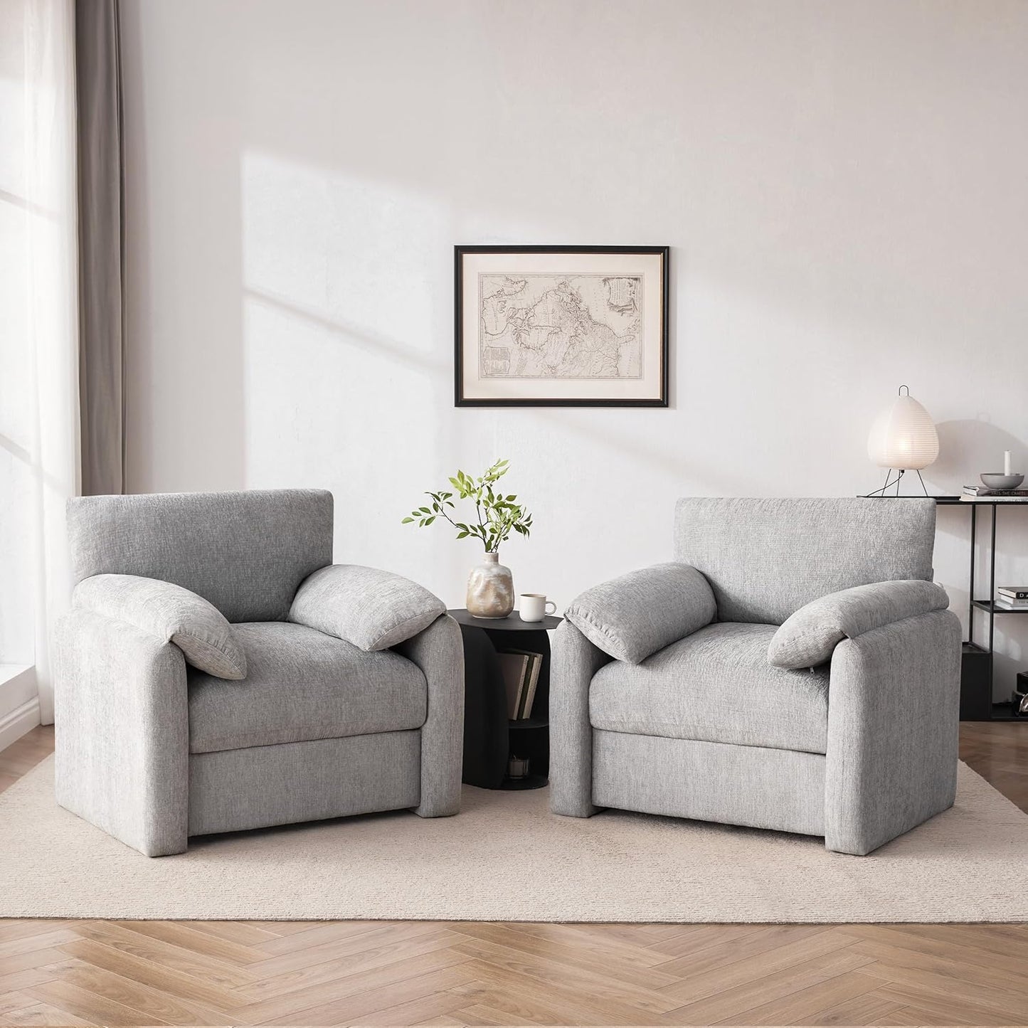 Chenille Oversized Armchair, 38.6" Wide Accent Chairs for Living Room & Bedroom Modern Lounge Chair, Upholstered Mid-Century Reading Chair, Comfy Living Room Chair, Single Sofa Chair, Beige