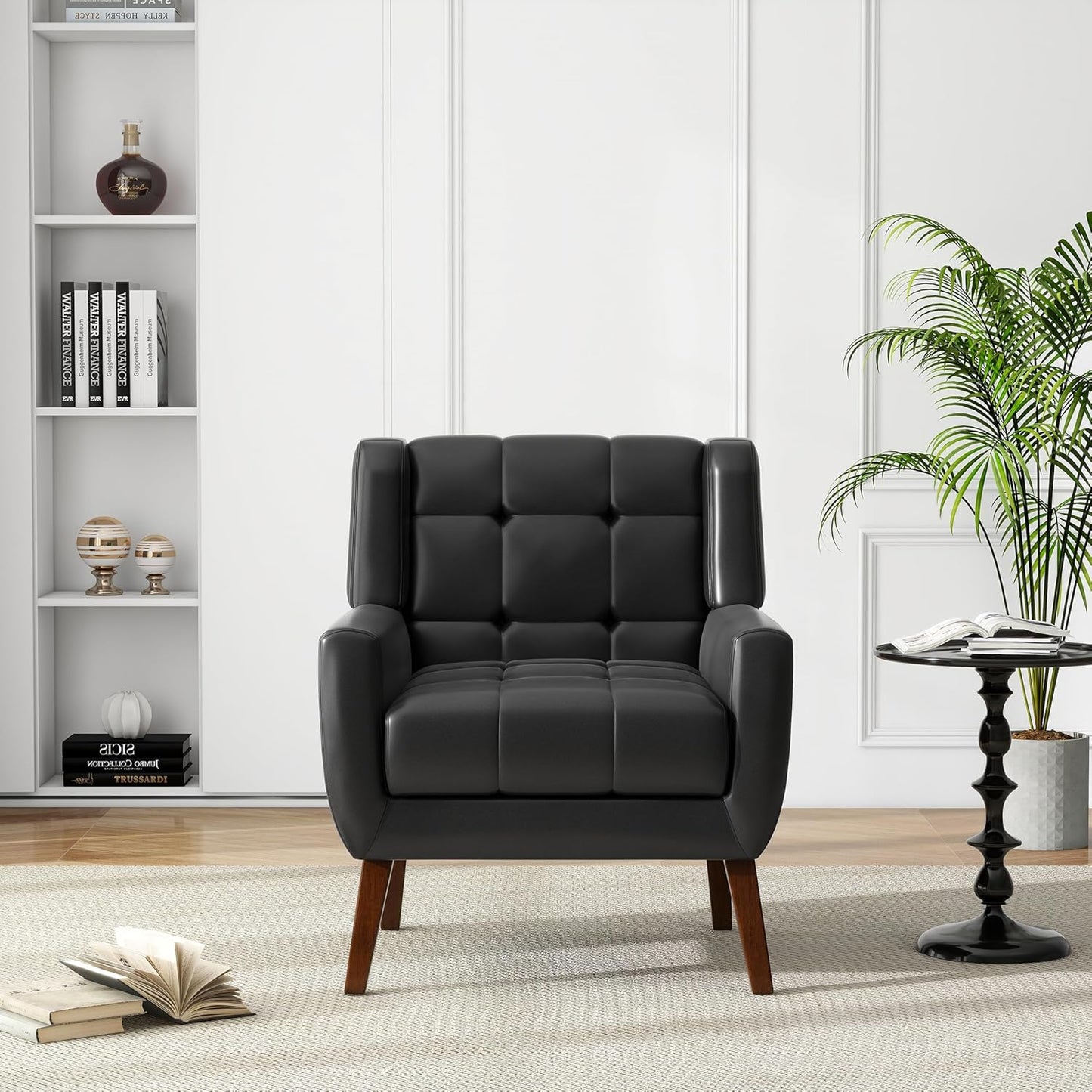 UIXE Accent Chairs Set of 2, Modern Upholstered Arm Chair in Fabric for Living Room, Comfy Armchair Single Sofa Seat with Solid Wooden Legs (Green)