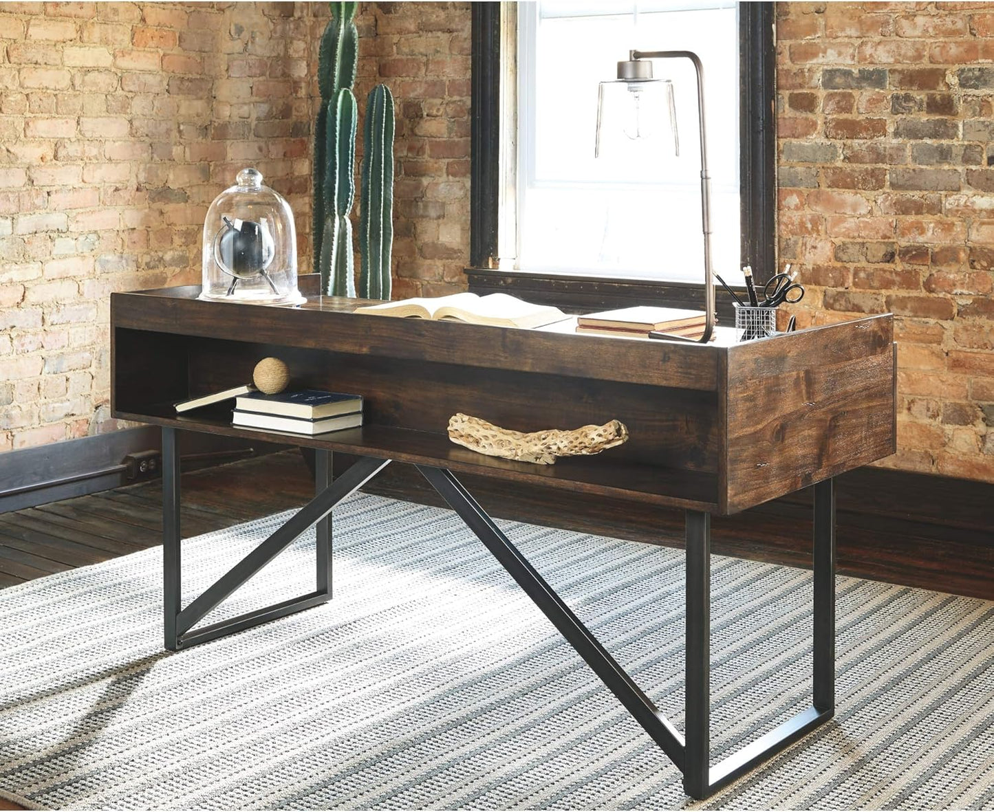 Signature Design by Ashley Starmore Urban Industrial 63" Home Office Desk with Open Storage Cubby, Brown