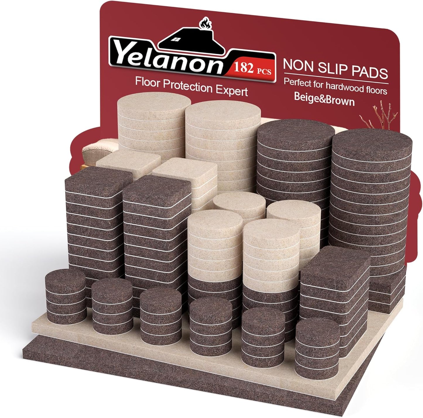 Yelanon Felt Furniture Pads -182 Pcs Premium Felt Pads for Chair Legs Furniture, Floor Protectors for Hardwood Floors, Black