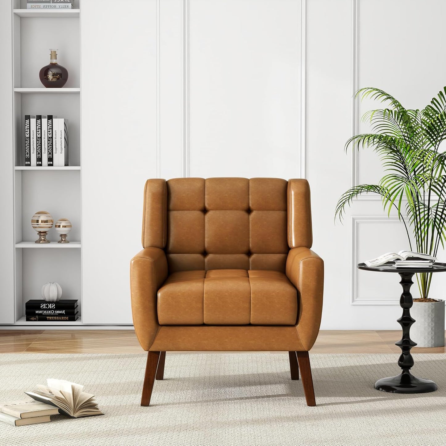 UIXE Accent Chairs Set of 2, Modern Upholstered Arm Chair in Fabric for Living Room, Comfy Armchair Single Sofa Seat with Solid Wooden Legs (Green)