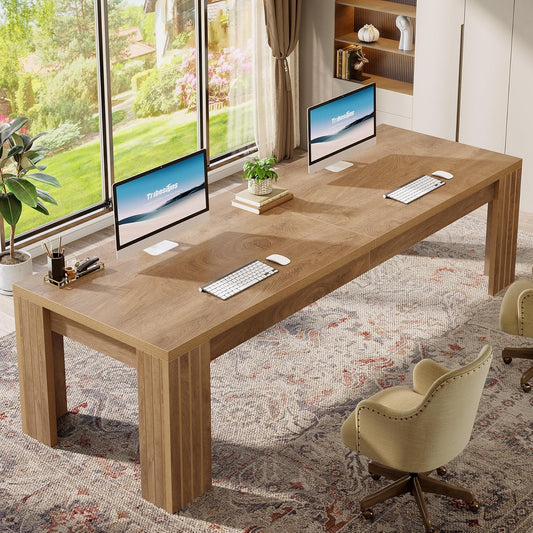 Tribesigns Two Person Desk, 78.7 Inches Extra Long Desk, Double Computer Desk, Wood Large Writing Table Workstation for Home Office, Rustic Brown