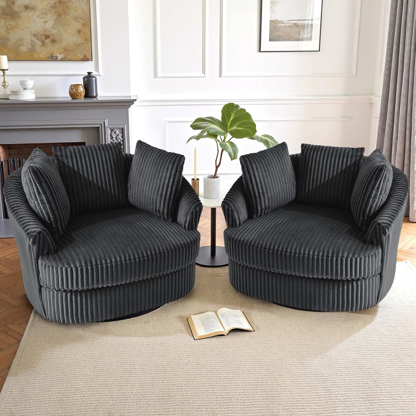 UIXE 43" W Oversized Swivel Accent Chair, Faux Fur Round Barrel Chair Comfy Upholstered Armchair for Living Room, Chaise Lounge Indoor Single Sofa Reading Seat - Dark Camel