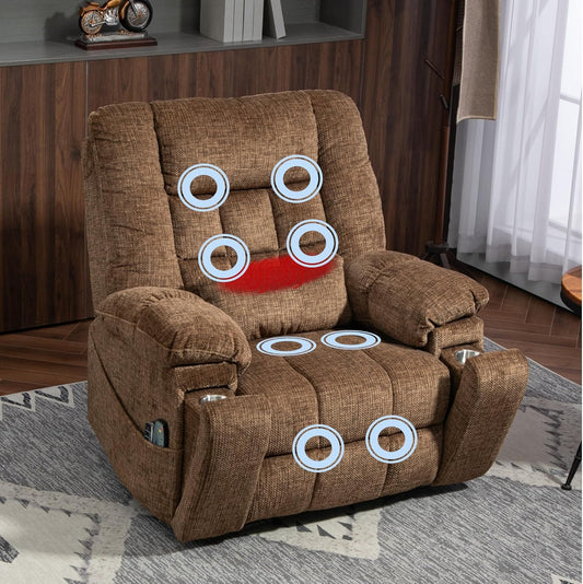 4-Motor Power Lift Chair with Heat & Massage - Power Adjustable Headrest, Backrest, Lumbar & Footrest - 27-inch Wide Seat Lay Flat Recliner, 8-Point Massage (Lumbar Heating)