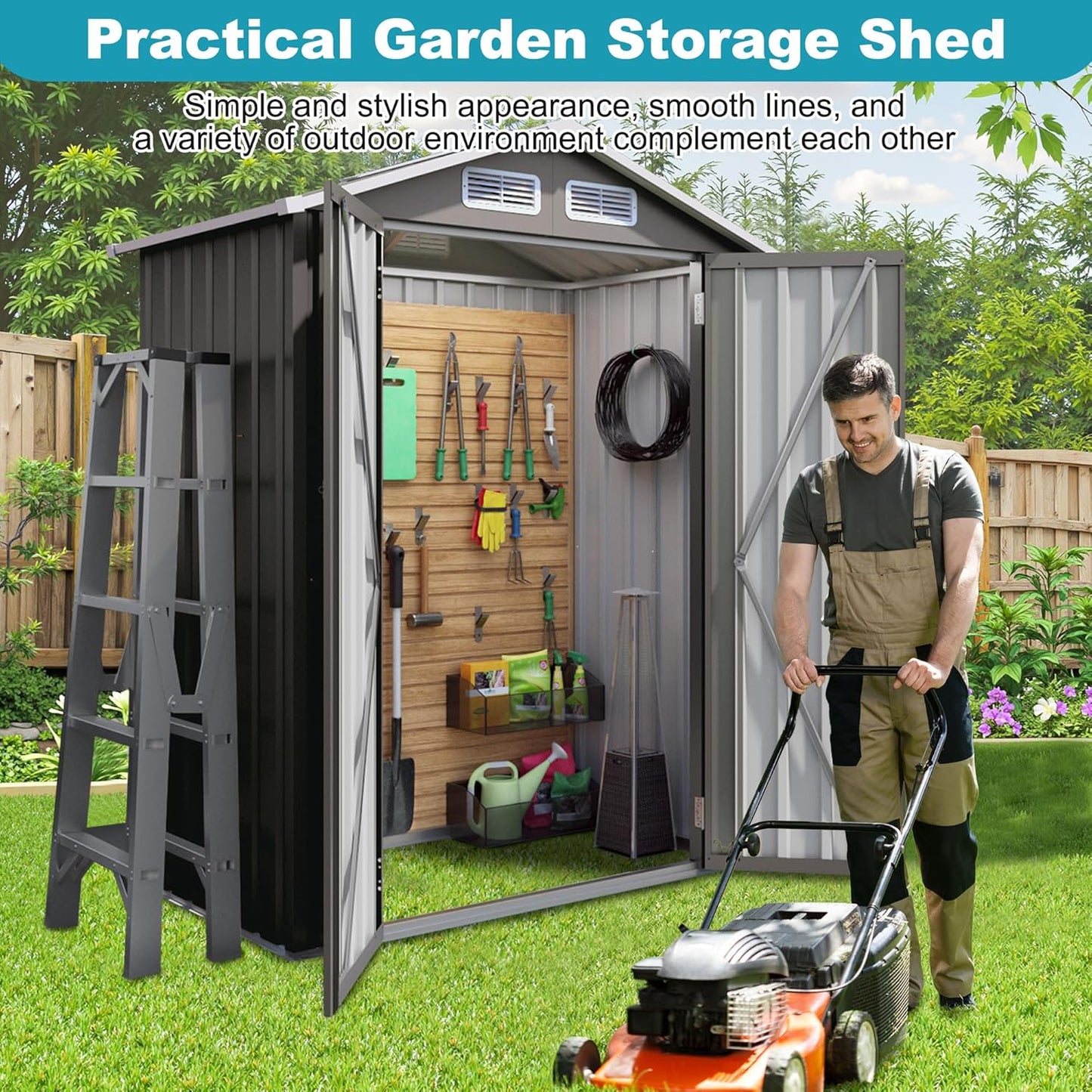 5X3 FT Outdoor Metal Storage Shed, Tool Shed with Peaked Roof and Lockable Door, Compact Garden Shed for Backyard Garden Patio Lawn, Gray