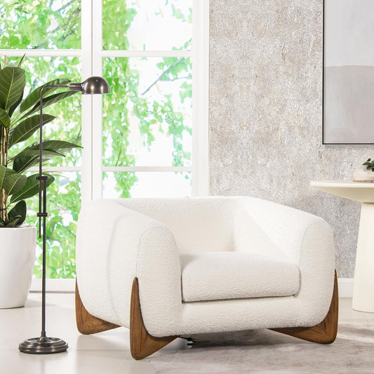 44" Oversized Reading Chair, Sherpa Accent Chair Bedroom, Comfy Upholstered Ivory White Fleeced Teddy Armchair, Seat cushion is removable, Modern Living Room Chair,Single Sofa Chair for Office (White)