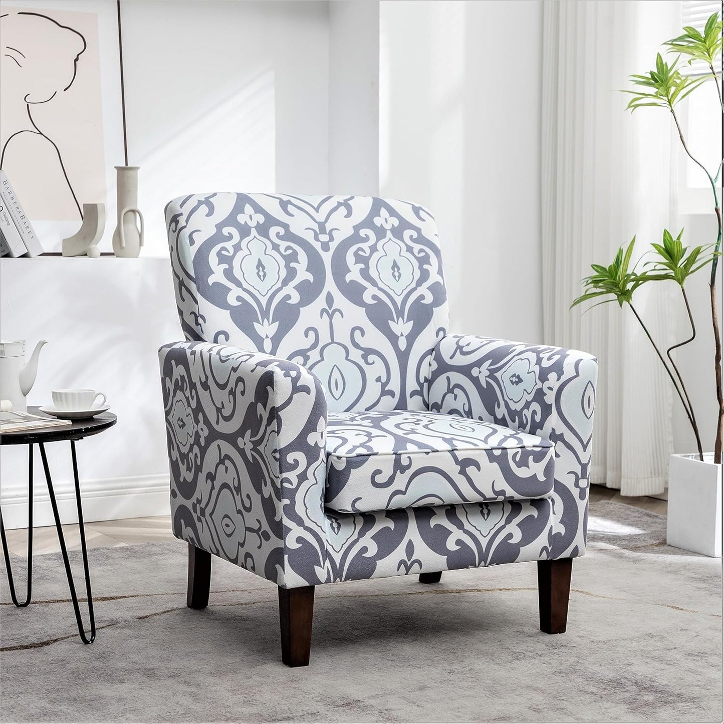 US Pride Furniture Modern Accent Armchair for Office and Living Room Decor with Birch Wood Frame and Microfiber Upholstery, Easily Assembled Arm Chair with Removable Cushions, 05 Printed Fabric