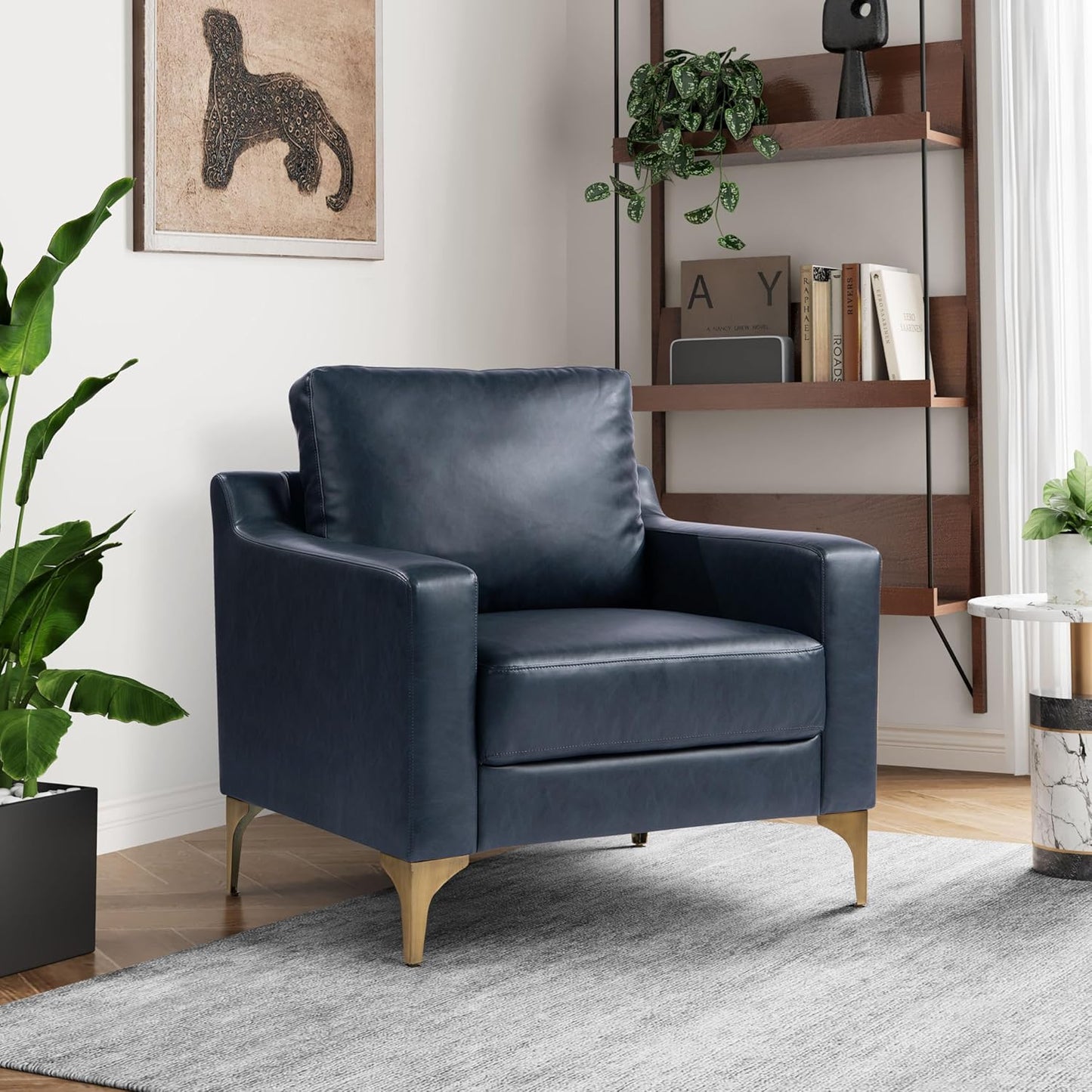 Serta Triton 33.5" Arm Chair, Transitional Modern, Dreamcoil Comfort, Metal Legs, Vegan Leather, Navy Blue