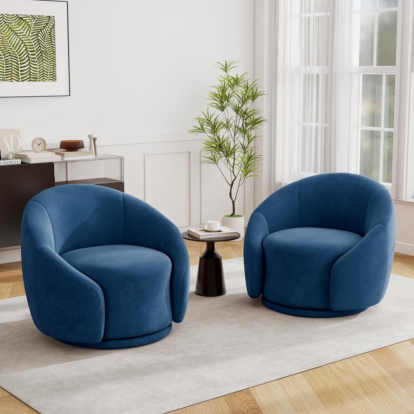 UIXE Swivel Accent Chair, Boucle Barrel Chair Upholstered Arm Chair for Living Room, Modern Round Club Chair with Turntable Base - White, Set of 1