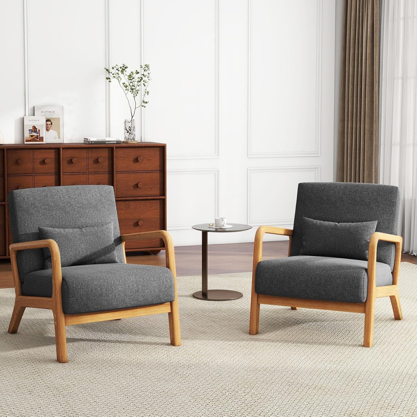 UIXE PU Leather Accent Chairs Set of 2, Upholstered Armchair for Living Room, Modern Arm Chair Comfy Single Sofa Bedroom Reading Seat with Lumbar Pillow - Hunter Green