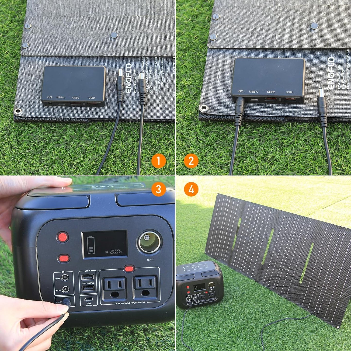 60W Solar Panel Charger Solar Battery High Efficiency Camping Waterproof IP68 Solar Panel with USB and DC Outputs for Portable Power Station,Power Bank, Phone, Laptop
