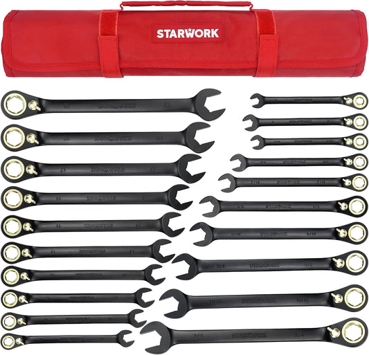 TRUE MECHANIC™ 20 Pc. 120T Reversible Ratcheting Combination Wrench Set, Long Pattern, SAE, Metric, Professional, With Portable Roll-Up Pouch Bag