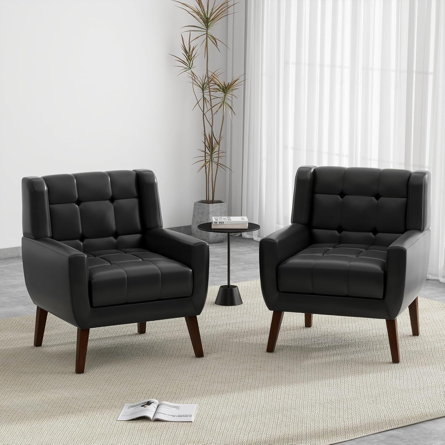 UIXE Accent Chairs Set of 2, Modern Upholstered Arm Chair in Fabric for Living Room, Comfy Armchair Single Sofa Seat with Solid Wooden Legs (Green)