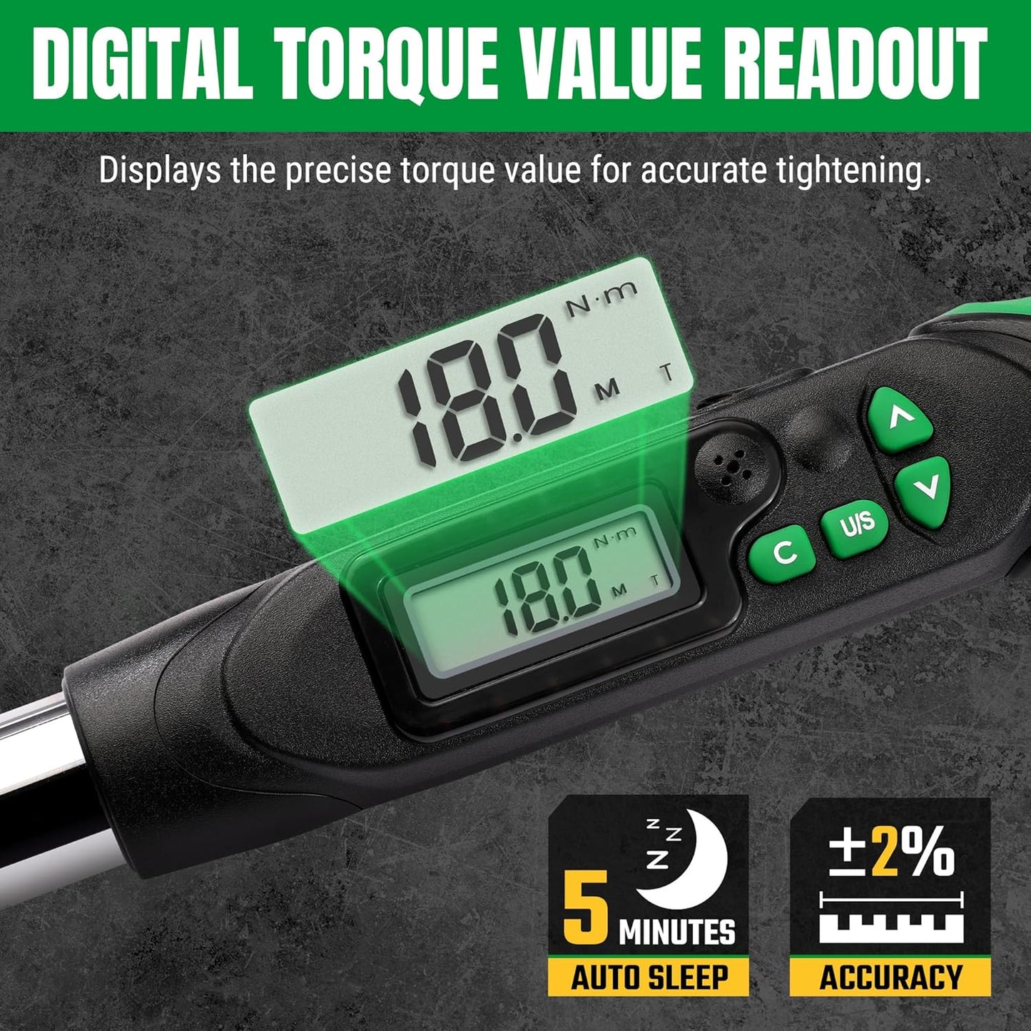 SK 3/8" Drive Digital Torque Wrench, 6.8 to 135 N-M, LED Display, Four Units of Measure & Flash Notification