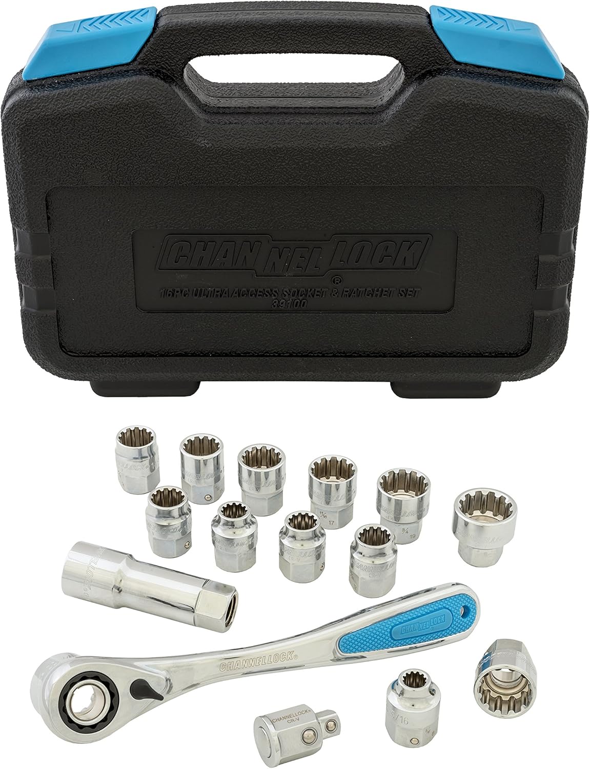 Channellock 39100 Ultra Access Socket Set, 16 Piece, Chrome/Nickel