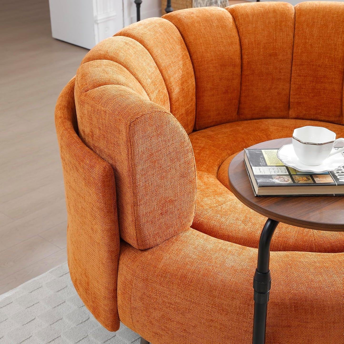 50" Oversize Barrel Chair with Ottoman, Chenille Fabric Extra Large Living Room Lounge Chairs Set w/Small Table and 2 Pillows,Orange