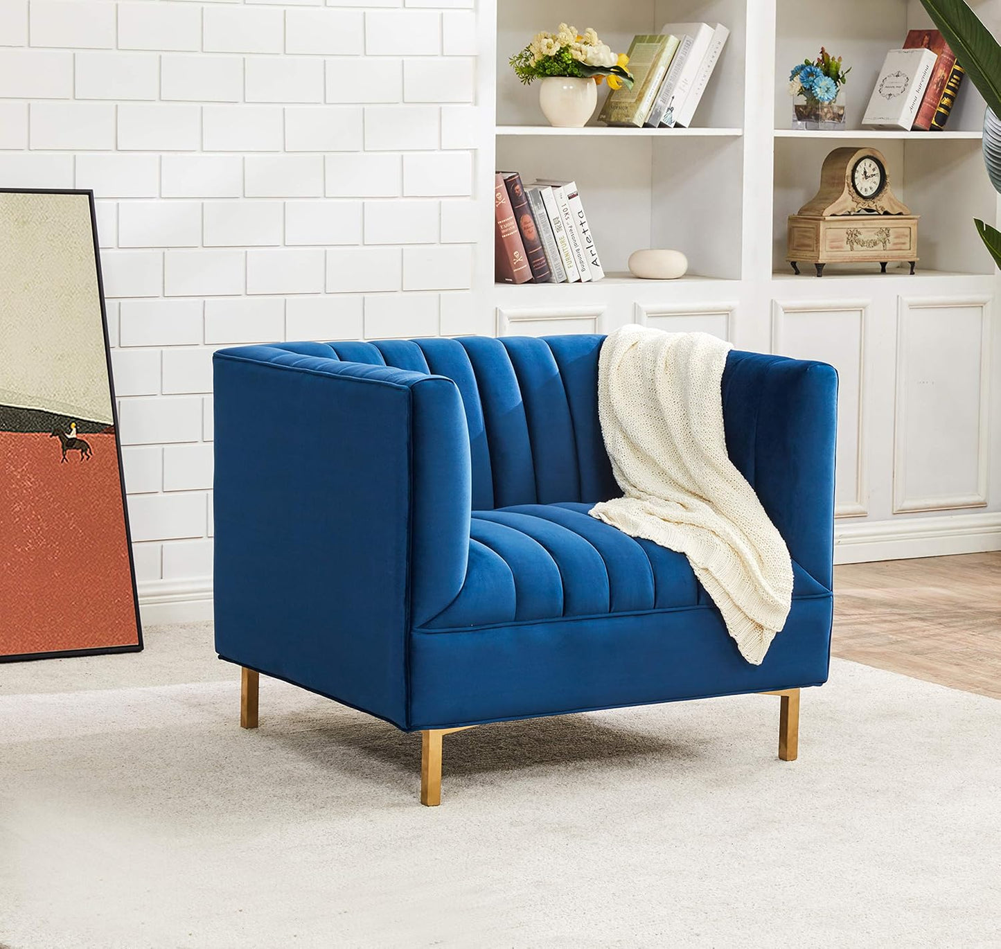 SAFAVIEH Couture Home Collection Doris Navy Velvet Upholstered Living Room Bedroom Office Club Chair SFV4763C