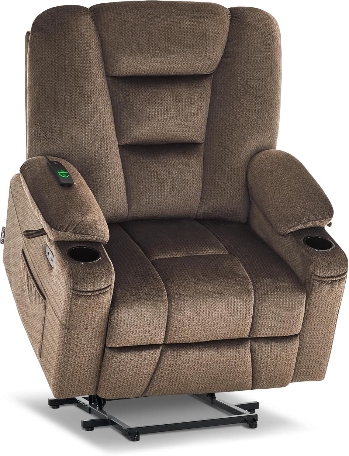MCombo Large Power Lift Recliner Chair Sofa with Massage and Heat for Big and Tall Elderly People, 3 Positions, Cup Holders, and USB Ports, Fabric 7549 (Large, Burgundy)