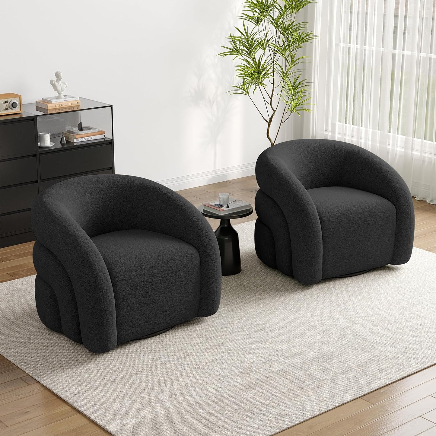 UIXE Swivel Barrel Accent Chair, Boucle Upholstered Arm Chair for Living Room, Modern Round Armchair Comfy Reading Sofa Seat with Solid Metal Base, Fully Assembled - Gray