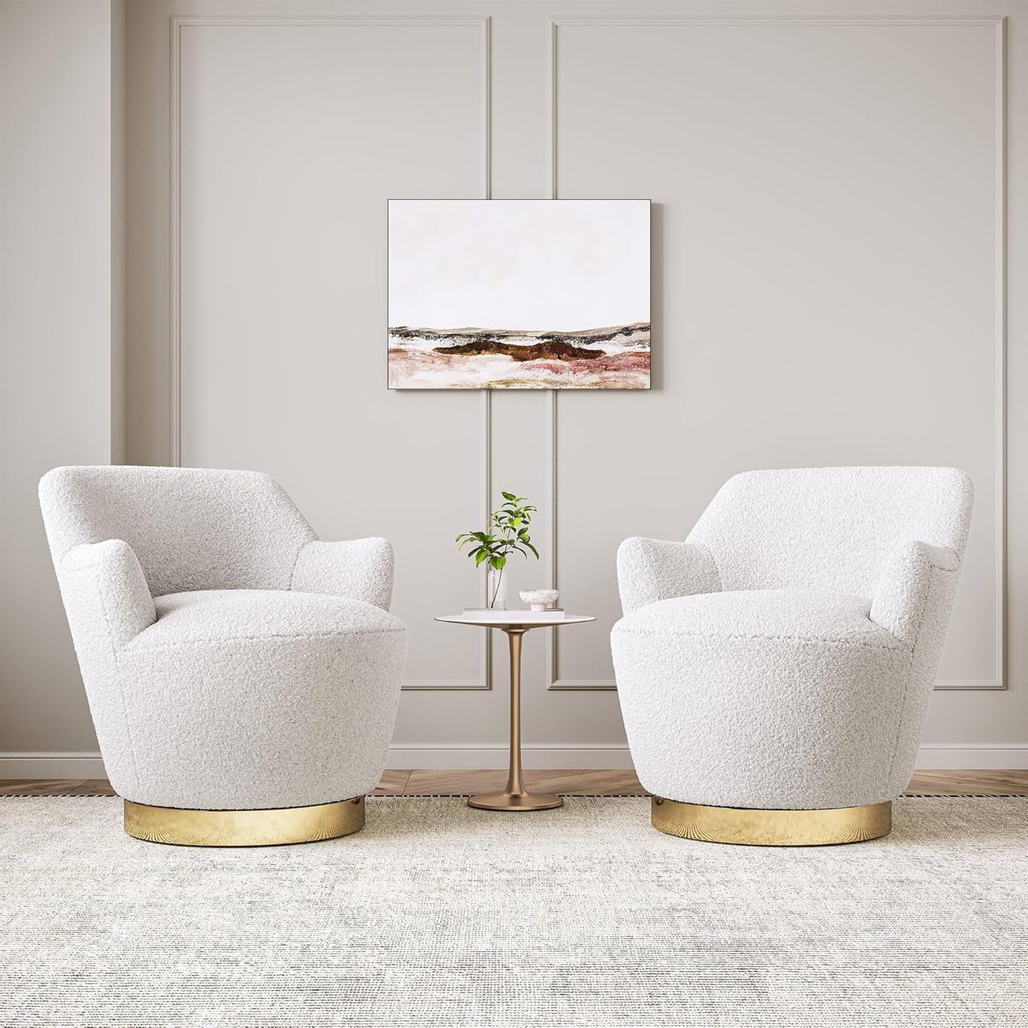 BELLEZE Swivel Barrel Chair, Modern Round Velvet Swivel Accent Chair, Curved Backrest 360° Swivel Single Sofa Armchair, Comfy Swivel Accent Chair for Living Room Bedroom [Set of 2] - Masa (White)