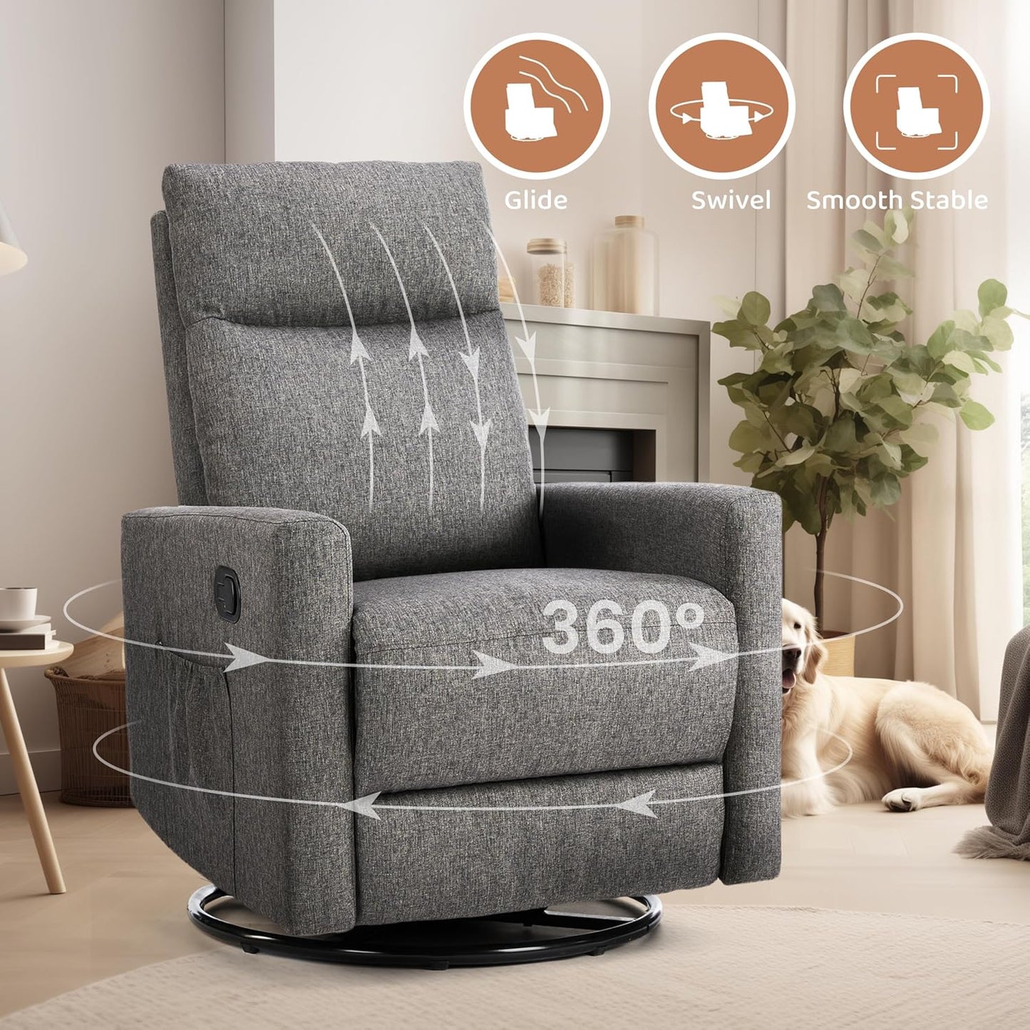 Rocking Recliner Chair with Large Footrest, Stain-Resistant Faux Leather Recliner Rocker, Office, High Back, Single Sofa Recliner for Living Room, Upholstered Deep Seat, Grey