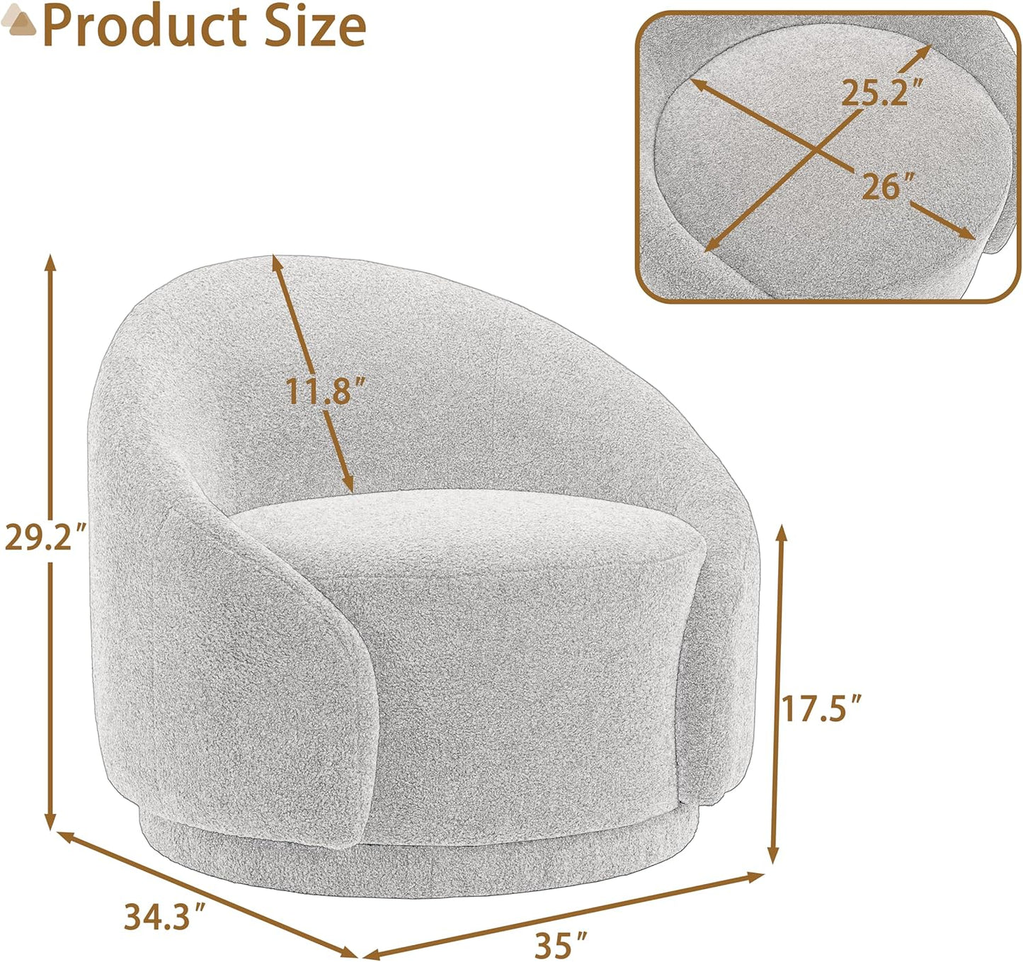 UIXE Swivel Accent Chair, Boucle Barrel Chair Upholstered Arm Chair for Living Room, Modern Round Club Chair with Turntable Base - White, Set of 1