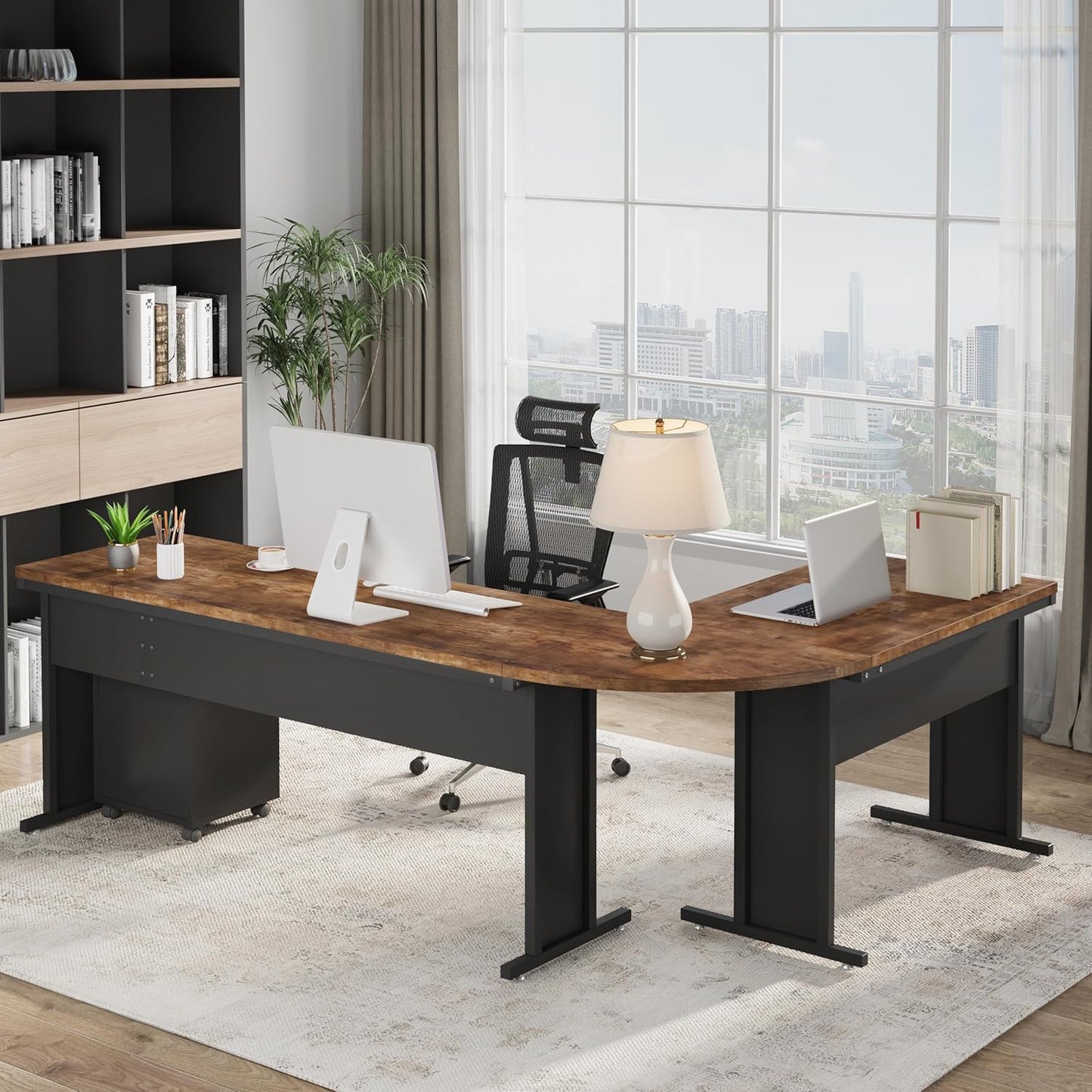 Tribesigns 83" L-Shaped Desk with Drawers and Storage, Reversible Large Executive Office Desk with Rolling File Cabinet, Modern Corner Computer Desk Business Workstation for Home Office, Black