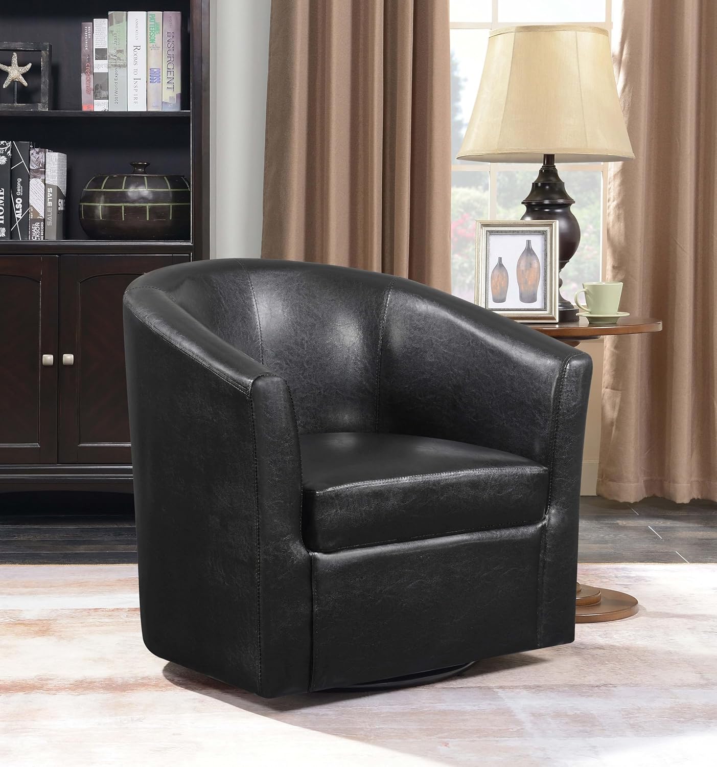 Coaster Home Furnishings - Turner - Upholstered Barrel Back Swivel Chair with Dark Brown Leatherette, Foam Cushion and Swivel Base - Living Room - Dark Brown - 902098