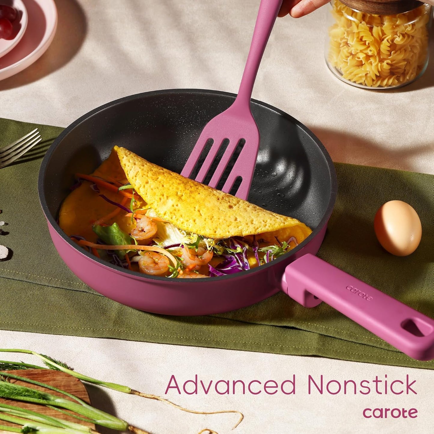 CAROTE Non Stick Pots and Pans Set, Cookware Sets Nonstick, Kitchen Cooking Set with Stay-Cool Handles,with Silicone Tools and Pot Protectors,17 Piece