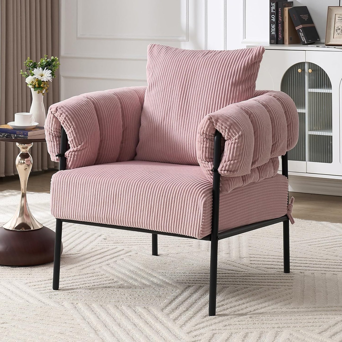 YISHENG Modern Velvet Accent Chair Set of 2 Upholstered Comfy Lounge Sofa Chair, Fabric Oversize Lazy Arm Chair with Soft Cushion, Metal Frame Reading Chair for Living Room, Balcony,Bedroom,Black