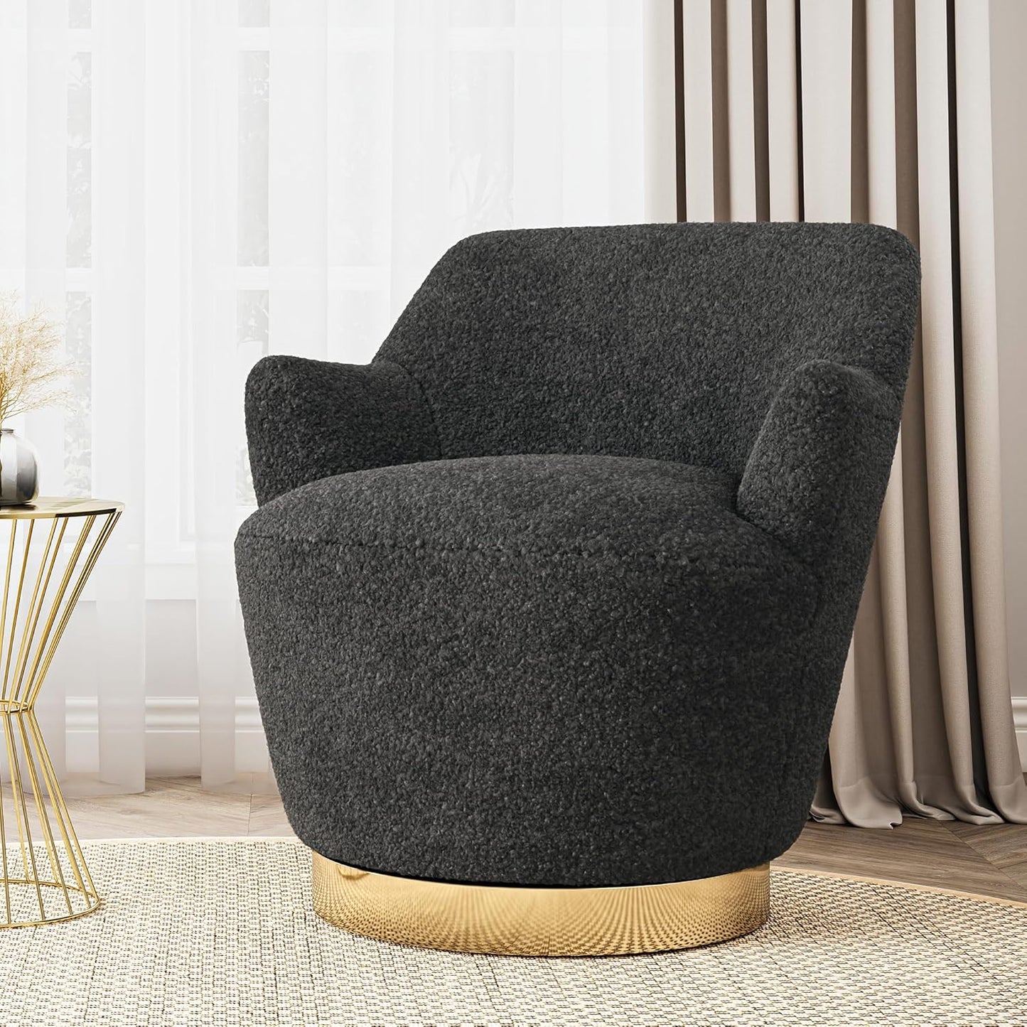 BELLEZE Swivel Barrel Chair, Modern Round Velvet Swivel Accent Chair, Curved Backrest 360° Swivel Single Sofa Armchair, Comfy Swivel Accent Chair for Living Room Bedroom [Set of 2] - Masa (White)