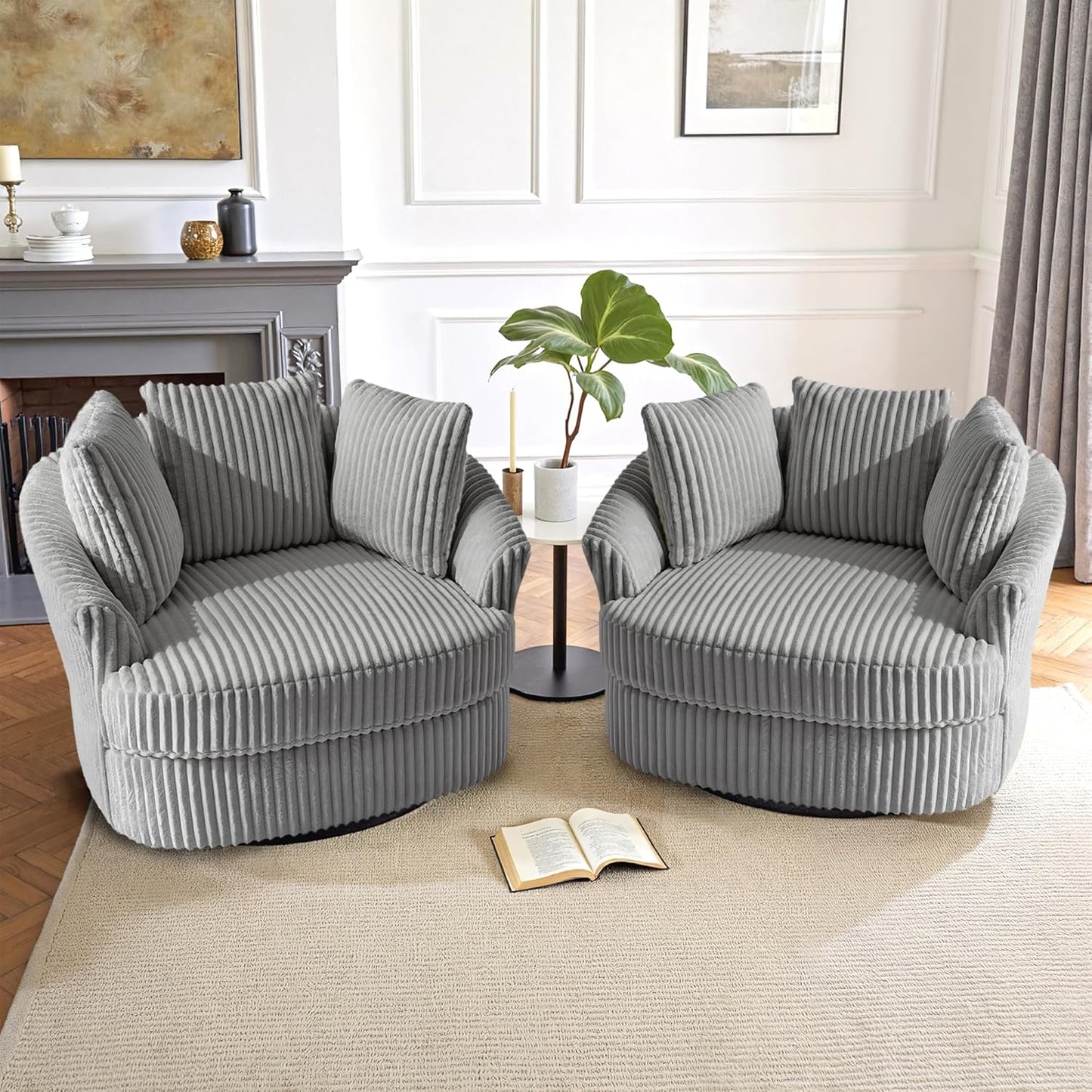 UIXE 43" W Oversized Swivel Accent Chair, Faux Fur Round Barrel Chair Comfy Upholstered Armchair for Living Room, Chaise Lounge Indoor Single Sofa Reading Seat - Dark Camel