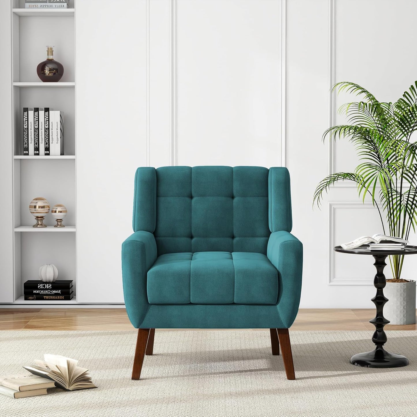 UIXE Accent Chairs Set of 2, Modern Upholstered Arm Chair in Fabric for Living Room, Comfy Armchair Single Sofa Seat with Solid Wooden Legs (Green)